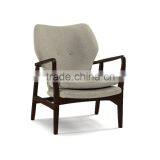 Mid-century Walnut Finished Modern Green Fabric Upholstered Club Chair With Sleek Polished Wood Arms thumbnail-2