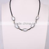 Strands Pave Setting Crystal Freshwater Pearl Gem Necklace, Black Crystal Glass Beaded Necklace