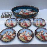 European Style Porcelain Compote With Couple Pattern, Character Design Decorative Ceramic Fruit Bowl With Bronze Base thumbnail-5