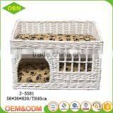 Customized White Natural Wicker Pet Basket With Cushion thumbnail-1