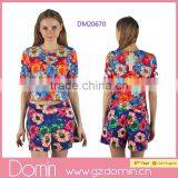 2015 New Fashion Ladies Printed Floral Crop Top Set