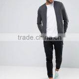 Custom Best Price High Quality New Design Durable Ribbed Collar Cotton Polyester Sweat Fabric Dark Grey Casual Men Bomber Jacket thumbnail-4
