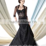 black satin beaded long sleeved evening gowns