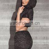 MGOO Custom Made Women Running Jersey Hoodie Black Marled Split Crop Tops Jumpers Fashion Sport Tops thumbnail-5