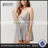 Fashion Elasticated Waist Pyjama Playsuit Custom Cotton Plain Grey Brushed Wrap Front Pajamas Set V Neck Dress thumbnail-1