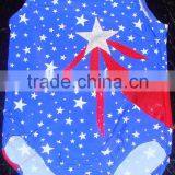Gymnastics Leotard Girls Blue With Stars and Appliqued White Holographic Star and Red Holographic Streamers thumbnail-1