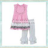 African Bazin Pink Sleeveless Three Ruffle Top Wave Dots Pant Imported Clothes Made in Turkey thumbnail-1