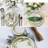 Dinnerware Green Flora Dinner Set Ceramic Plates 10.5 Dinner Plates for Catering thumbnail-2