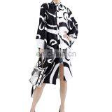 TWOTWINSTYLE Women Shirt Dress Lapel Striped Hit Color A Line Knee Length Loose Oversized Fashion thumbnail-1