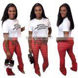 2020 Hot Wholesale Women's New Print Plaid Flare Trousers thumbnail-4