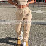 High Quality Women Elastic Waist Cotton Jogger Letter Printed Casual Sweat Pants thumbnail-1