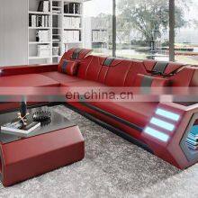 2021 Multi-functional Living Room Sofa Set Furniture Top Grain Leather Sectional Sofa With LED Light thumbnail-4
