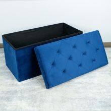 Foldable Storage Velvet Ottoman-Dark Blue thumbnail-2