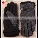 Man's Wholesale Mirco Velvet and Fabric Touch Screengloves With Leather Button thumbnail-1