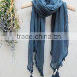 Fashion Latest Large Long Plain Cotton Linen Embroidery Lace Brim Tassel Scarf Shawl thumbnail-2