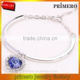 Fashion Ocean Blue Sliver Plated Crystal Rhinestone Heart Charm Bracelet Bangle thumbnail-1