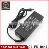 China Manufacturer 15V 5A 75W 6.3*3.0 Laptop AC Power Adapter Charger For TOSHIBA M100 M200 R100 S2100 PA3283U PA2450U