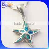 Rhodium Plated Starfish Jewelry 925 Sterling Silver Synthetic Opal Starfish Pendant Necklace