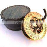 Vintage Brass Nautical Sundial Compass -With Leather Case 13238 thumbnail-1