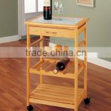 100% eco-friendly Bamboo Kitchen Furniture Kitchen Trolley with draw and basket multifunction Kitchen Cart with wine rack