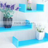 blue wood square wall cube shelves