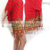 Vintage Retro HIPPIE BOHO Tie Dye Festival Music Beach Fringe Shirt Tunic Tent Kaftan Cover up Cardigan Plus Elephant Print thumbnail-6