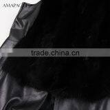 China Custom Women Black Leather Vest With Fur thumbnail-4