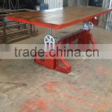 Red Industrial Crank Dining Table, Industrial Heavy Dining Table
