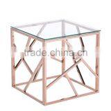 High Quality Metal Type Stainless Steel Large Square End Tables With Rose Gold Metal Frames thumbnail-3