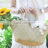 Women Straw Bag/ Seagrass Shopping Bag/beach Tote Bag With White Ribbon thumbnail-1