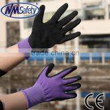 NMSAFETY Purple Color 13g Knitted Nylon Liner Safety Glove/black Latex Palm Coated Gloves thumbnail-1