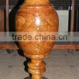 Wooden Hand Carved Large Flower Vase With Brass Work thumbnail-2