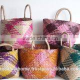 Sea grass storage basket with long handles