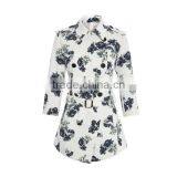2015 New Style Fashion Flora Printed Stand Collar Long Sleeve Formal Mature Ladies Office Wear Dresses Dress thumbnail-2