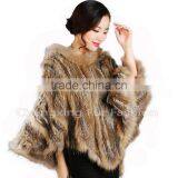 CX-B-95B Wholesale Instant Cape For Women/ Hooded Rabbit & Raccoon Fur Cheap Winter Shawl thumbnail-1