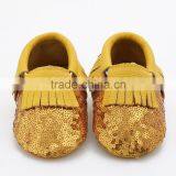 Multicolor Sequin Fringed Leather Baby Moccasins, Sequin Baby Moccasin thumbnail-2