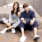 the couple wave point kimono long sleeve knit cotton pajamas male ladies leisure belt cardigan household to take