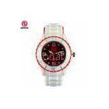 Waterproof Dark Red Dial Silicone White Wristband Ice Watch With Long Life Battery