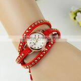 2015 Hot Sale Leather Bracelet Watch With Diamond With Good Quality With Mushroom Nail thumbnail-4