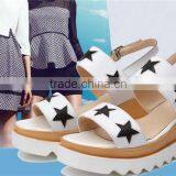2016 New Design Comfortable Ladies Female Woman High Heel Platform Genuine Cow Leather Sandals With Stars Decoration thumbnail-2