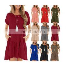 Manufacturers Wholesale Women's Solid Printed Short Sleeve Off-the-shoulder Fashion Dress for Women thumbnail-1