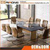 Luxury office furniture decoration black tempered glass top leather cover conference room table with power outlet