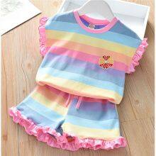 Summer Girl Cool Rainbow Embroidered Butterfly Edge Short Sleeved Shorts Set thumbnail-5