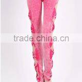 2016 Hot Sale Colored Bowknot Hollow-out Design Women Skinny Denim Jeans thumbnail-2