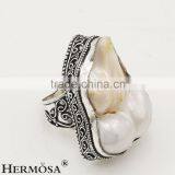 Freedom Shape Natural Stone White Biwa Pearl 925 Sterling Silver Men Rings thumbnail-2