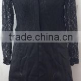 Small quantity wholesale lace and leather patchwork o-neck long sleeves ladies dress