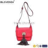 Manufacturer Design Metal With Tassel Detail Flap Trendy Red Lady Across Body Leather Bag thumbnail-1