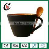 Wholesale Cheap Black Stoneware Coffee Mug Stoneware Mug With Spoon thumbnail-1