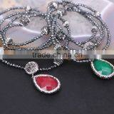 Pave Crystal Beads Hematite Beaded Necklace, Waterdrop Gem Stone Pendant Necklace thumbnail-5