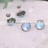 Natural Moonstone Earring, Pave Crystal Gem Stone Earring, Charm Druzy Stud Earrings thumbnail-3
